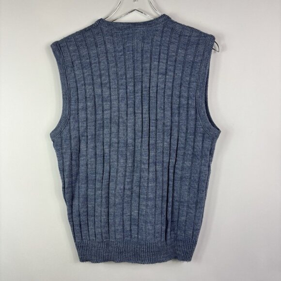 Vintage Mens Sweater Vest M Blue Ribbed Academia 80s 90s USA American Priority - Picture 5 of 8